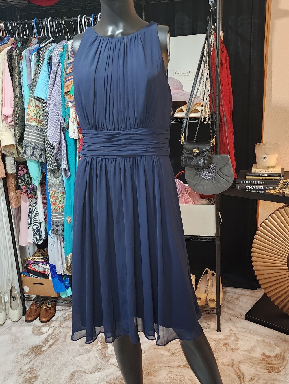 Lauren Ralph Lauren Navy Sleeveless Pleated Midi Dress - Picture 3 of 6